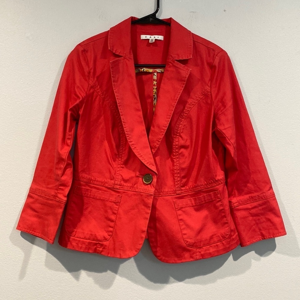 CAbi Hot Pink Single Button Blazer Jacket with Floral Interior Accents - Size 4